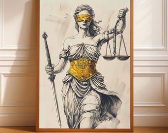 Justitia Kunstdruck im Vintage-Stil: rechtskräftige Rechtsvertretung für Gericht und Gericht Druck