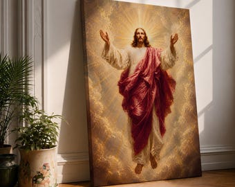Jesus Christ Wall Art Ascension Glory Framed Canvas Savior Redeemer Christian Religious Decor