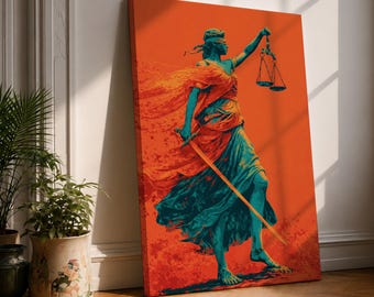 Lady Justice Wall Art Blindfolded Statue Framed Canvas Scales Sword Courtroom Lawyer Office Decor