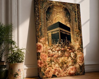 Kaaba Wall Art Ornate Mihrab Floral Framed Canvas Masjid al-Haram Mecca Ottoman Islamic Decor