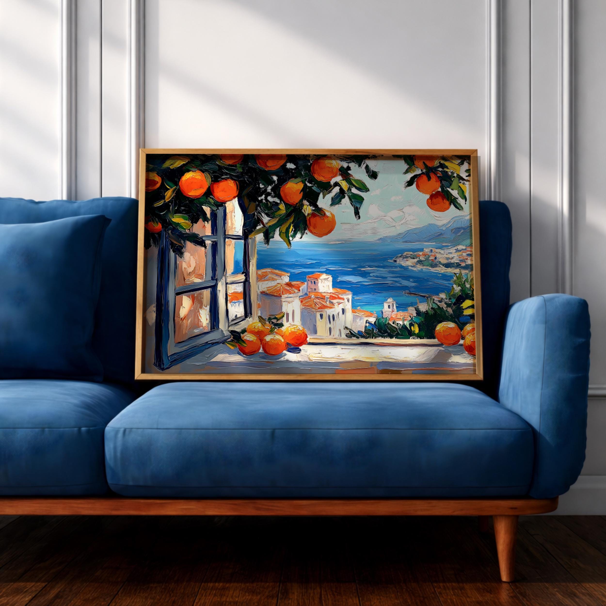 Amalfi Orange Wall Art Mediterranean Window Framed Canvas Citrus