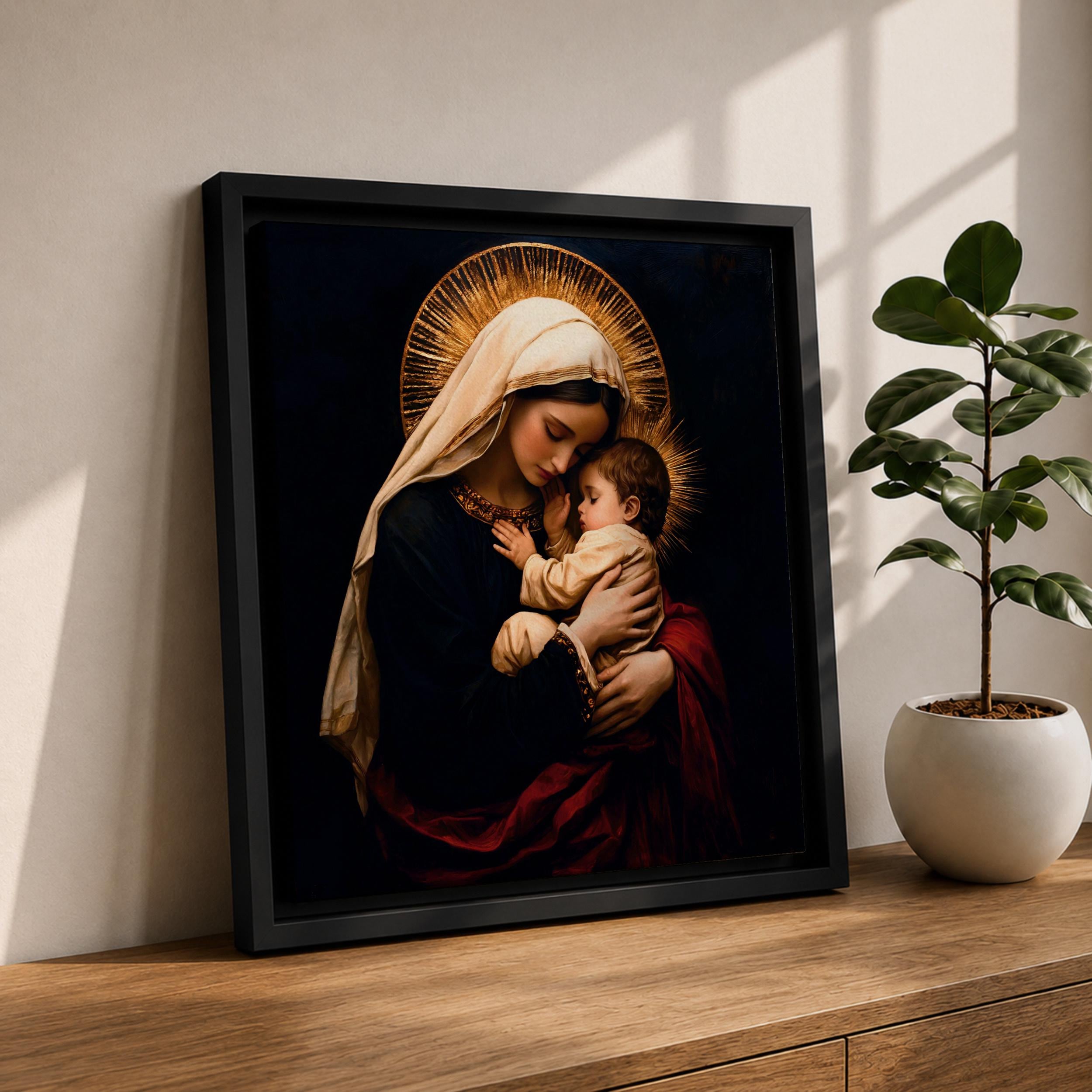 Madonna and Child Wall Art Mother Embrace Framed Canvas Mary and Jesus ...