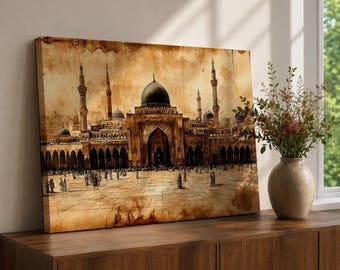 Masjid Al Nabawi Wall Art Prophets Mosque Framed Canvas Medina Vintage Islamic Home Decor