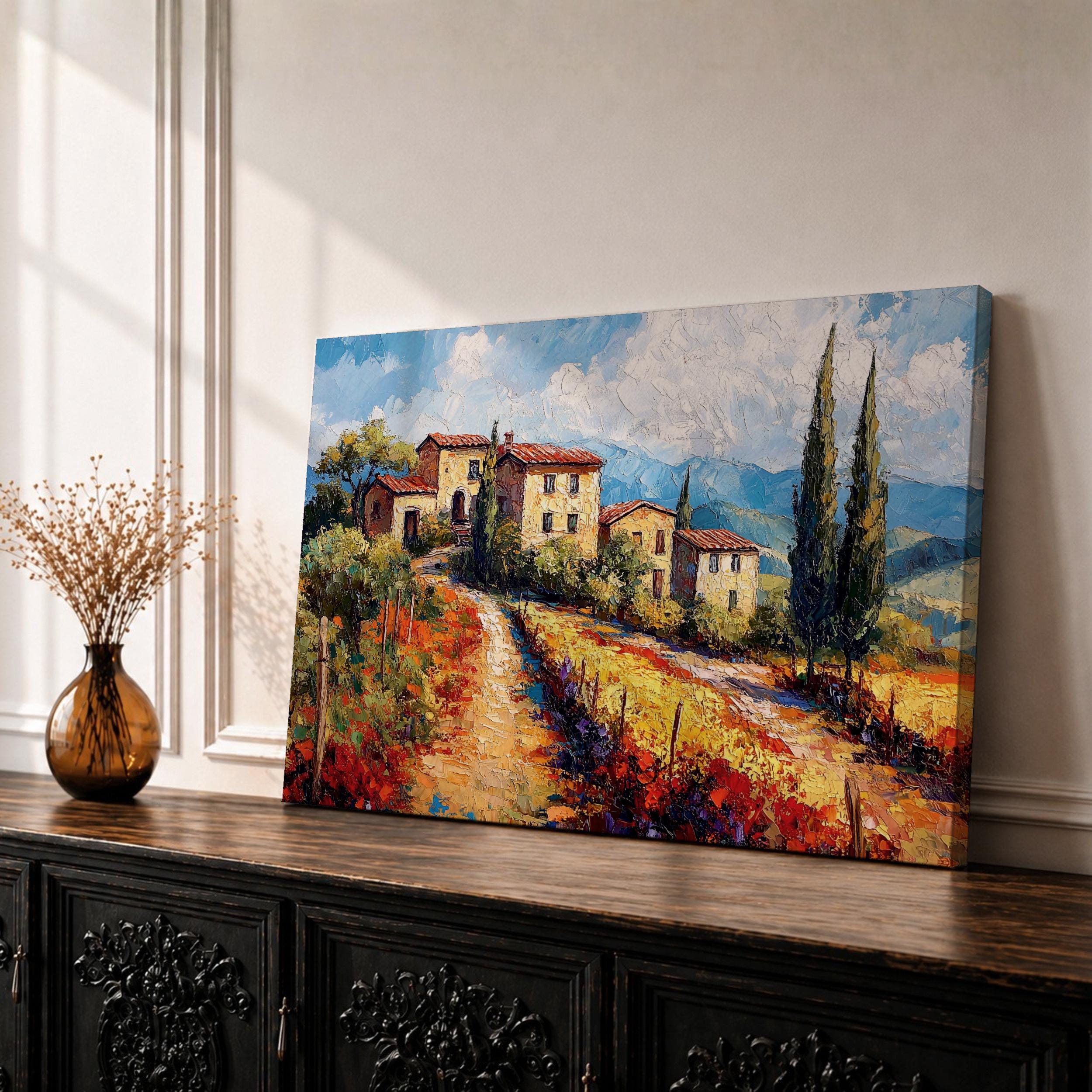 アート・デザイン・音楽 Italy: Contemporary Domestic Landscapes Tuscan Countryside Wall Art Mediterranean Landscape Framed Canvas