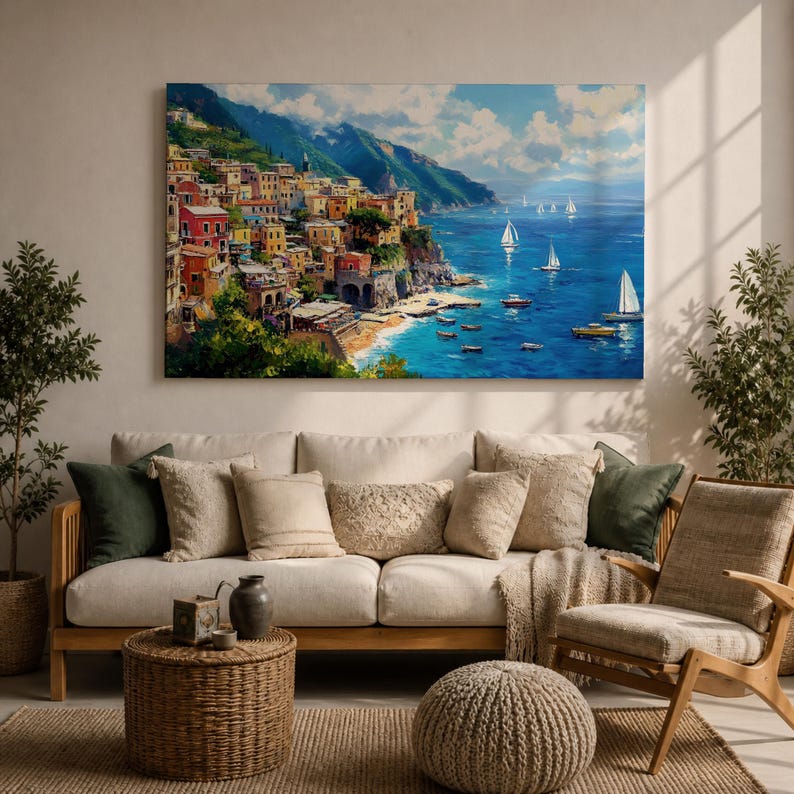 Amalfi Coast Wall Art Positano Italy Framed Canvas Mediterranean ...