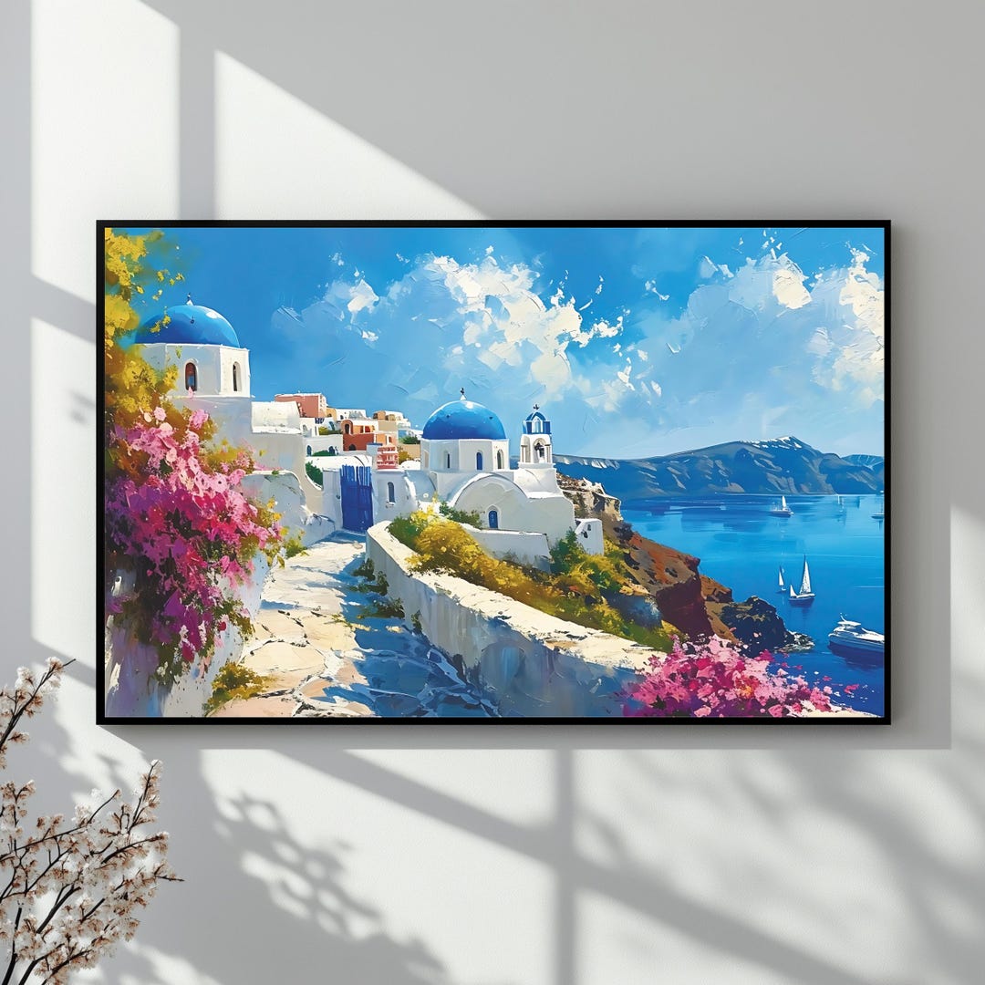 Santorini Wall Art - Mediterranean Landscape Print, Greek Island ...