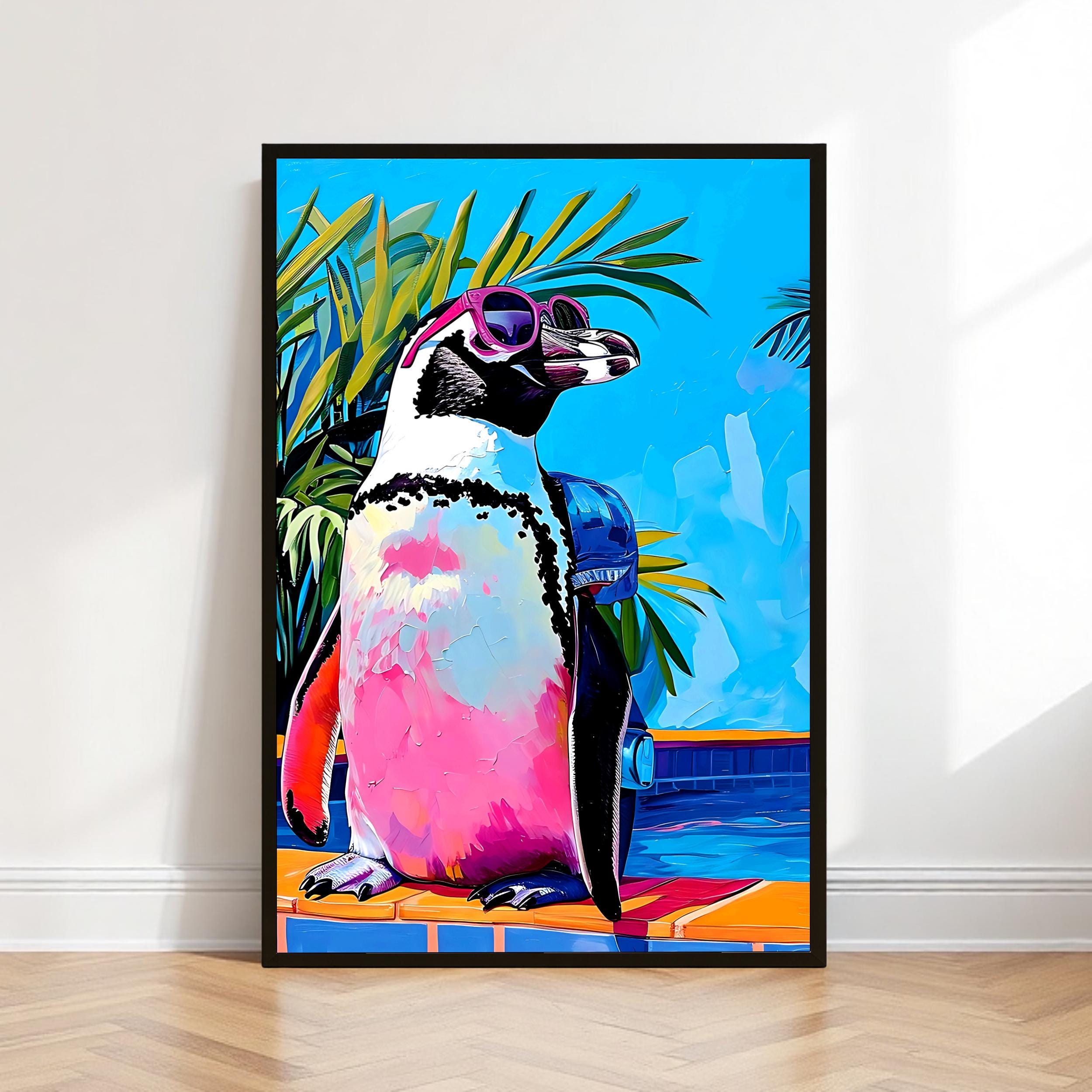 Penguin Tropical Bird Animal Wall Art Poolside Abstract Gift