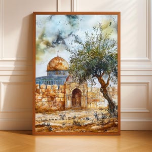 Dome of the Rock Watercolor Vintage Print: Islamic Arabic Jerusalem Mosque (Digital Download)