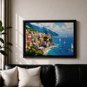 Amalfi Coast Wall Art Positano Italy Framed Canvas Mediterranean ...