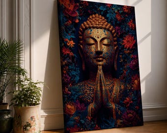 Buddha Canvas Wall Art, Colorful Meditation Decor, Spiritual Buddhist Artwork, Zen Wall Decor, Yoga Room Art, Boho Buddha Print