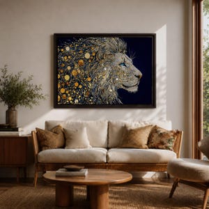 Lion Wall Art Big Cat Framed Canvas Wildlife Mosaic Majestic Safari Bedroom Decor