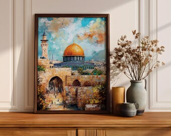 Masjid Al Aqsa Wall Art Golden Dome Framed Canvas Qubbat Al