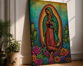 Our Lady of Guadalupe Canvas Wall Art, Virgin Mary Catholic Decor, Virgen de Guadalupe Print, Mexican Religious Art, Christian Gift