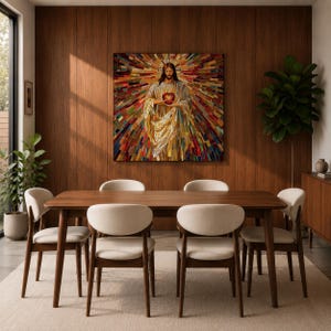 Sacred Heart of Jesus Wall Art Holy Redeemer Framed Canvas Mosaic Catholic Home Decor