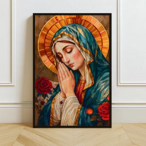 Blessed Mother Mary Wall Art Print, Elegant Religious Poster, Printable Wall Art, Digital Download