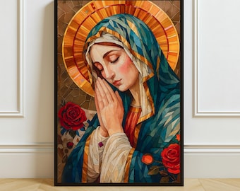 Virgin Mary Stained Glass Art Print: Blessed Mother Religious Catholic Decor (Digital Download)