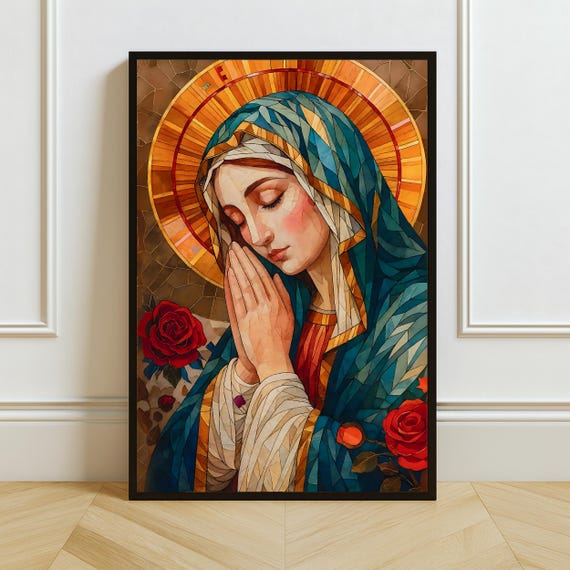 コレクション Mother Mary Framed Poster Stained Glass Virgin Mary Art: Blessed Mother Catholic Wall Print