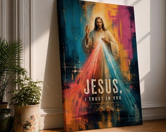 Divine Mercy Wall Art Trust in You Framed Canvas Jesus Christ Contemporary Christian Decor