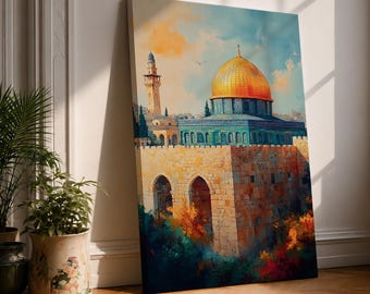 Jerusalem Wall Art Dome Of The Rock Framed Canvas Islamic Architecture Middle Eastern Decor