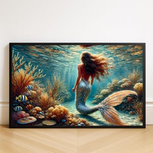 Mermaid Digital Art Download, Underwater Wall Art, Ocean Fantasy Artwork, Mystical Mermaid Print, Nautical Wall Decor