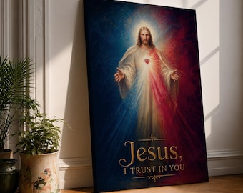 Divine Mercy Jesus Canvas Wall Art, Jesus I Trust in You, Sacred Heart Catholic Decor, Christ Religious Painting, Christian Wall Art