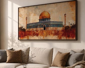 Dome of the Rock Wall Art, Panoramic Jerusalem Canvas Print, Islamic Architecture Decor, Muslim Home Wall Art