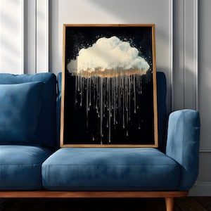 Rain Cloud Wall Art Thunderhead Framed Canvas Surreal Drizzle Dark Minimalist Living Room Decor