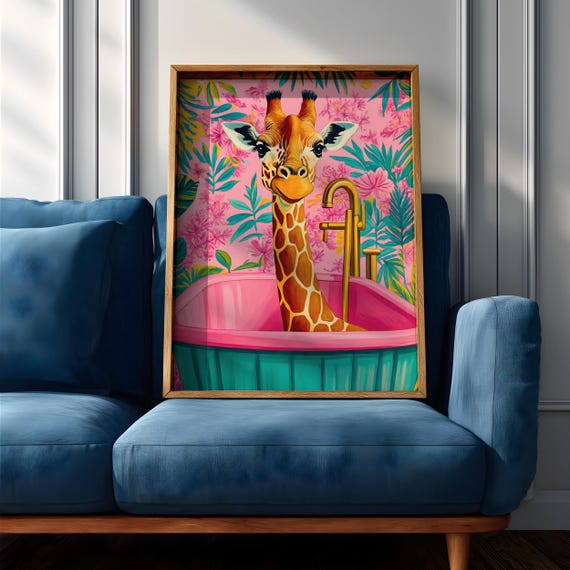 Giraffe Wildlife Wall Art Bathtub Animal Tropical Nature Gift Kids Nursery Bathroom Home Decor