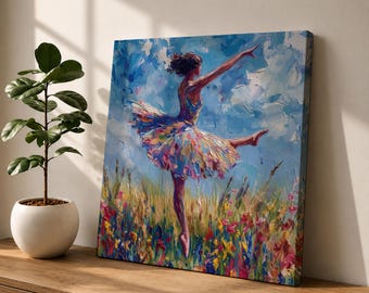 Ballerina Canvas Print, Colorful Ballet Wall Art, Dancing Girl Artwork, Whimsical Home Decor