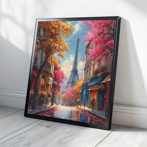 Paris Wandbild - Eiffelturm Poster | Herbstliche Stadtansicht | Platz Digital Download Home Decor