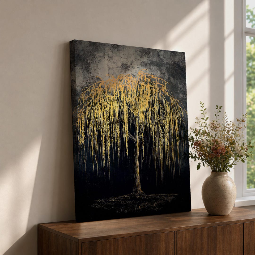 Willow Tree Wall Art Weeping Branches Framed Canvas Vintage Botanical ...