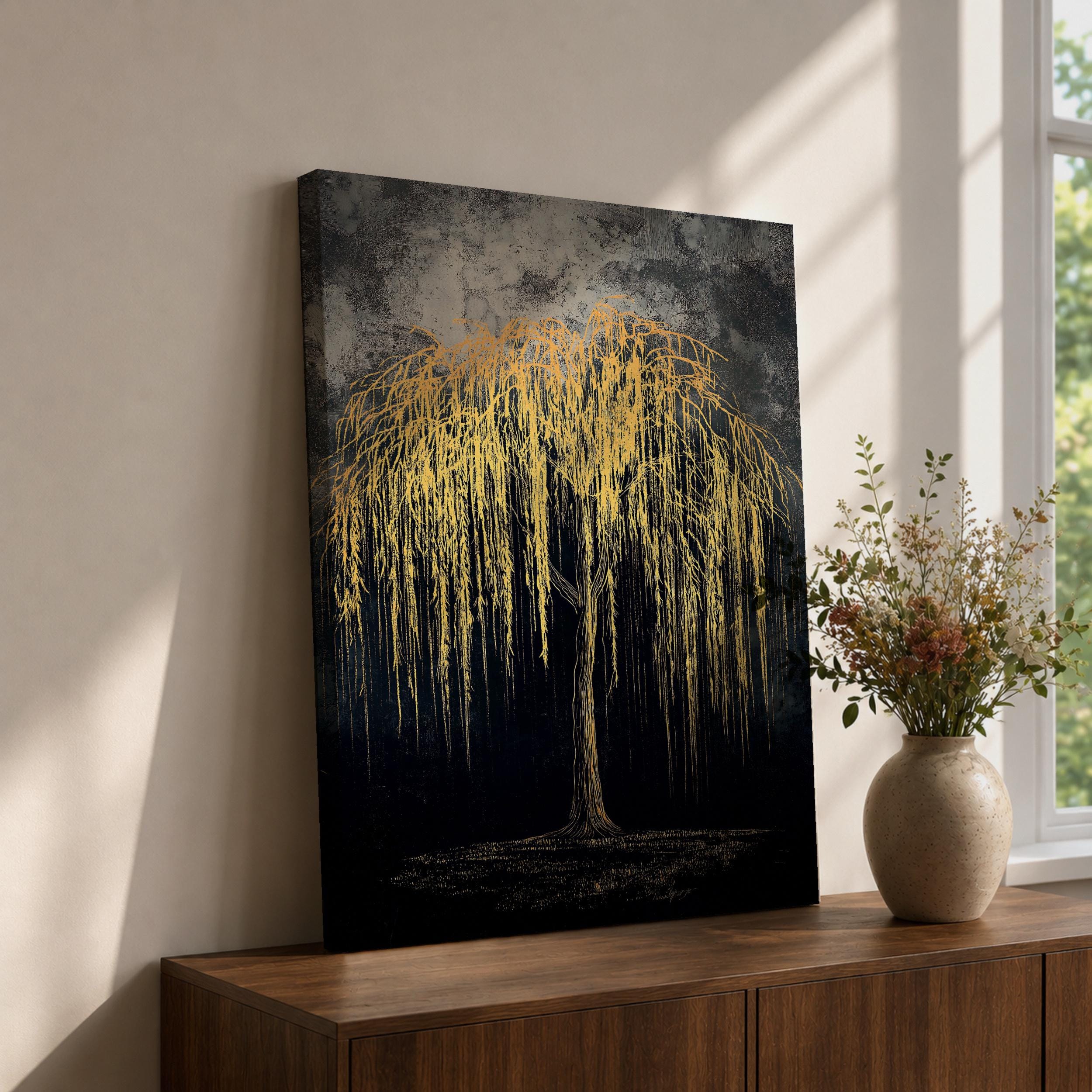 Willow Tree Wall Art Weeping Branches Framed Canvas Vintage