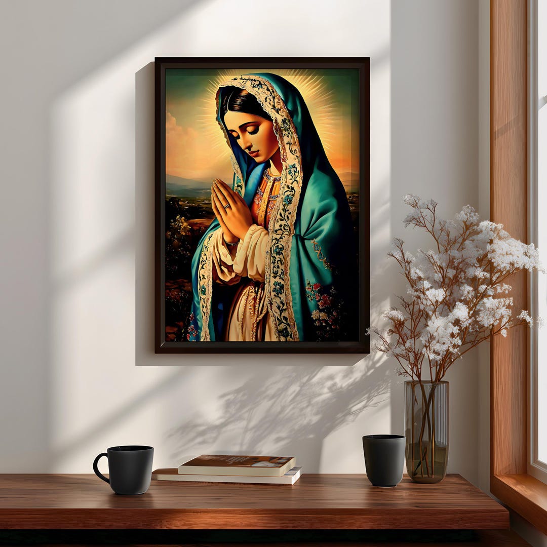 Virgin Mary Wall Art Our Lady Guadalupe Framed Canvas Catholic Sacred ...