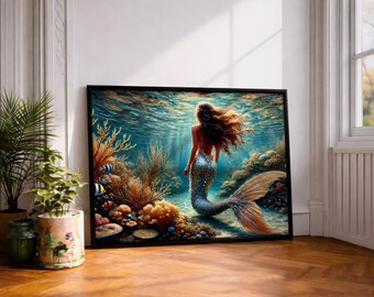 Stampa Su Tela CBVHOAW – Sirena Incantevole Subacquea, 30x45 Cm, Con O Senza Cornice, Impermeabile E Antiriflesso