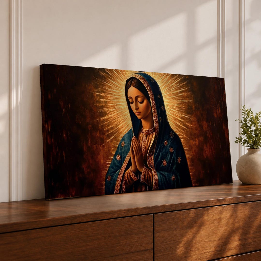 Virgin Mary Panoramic Wall Art Our Lady Extra Wide Framed Canvas ...
