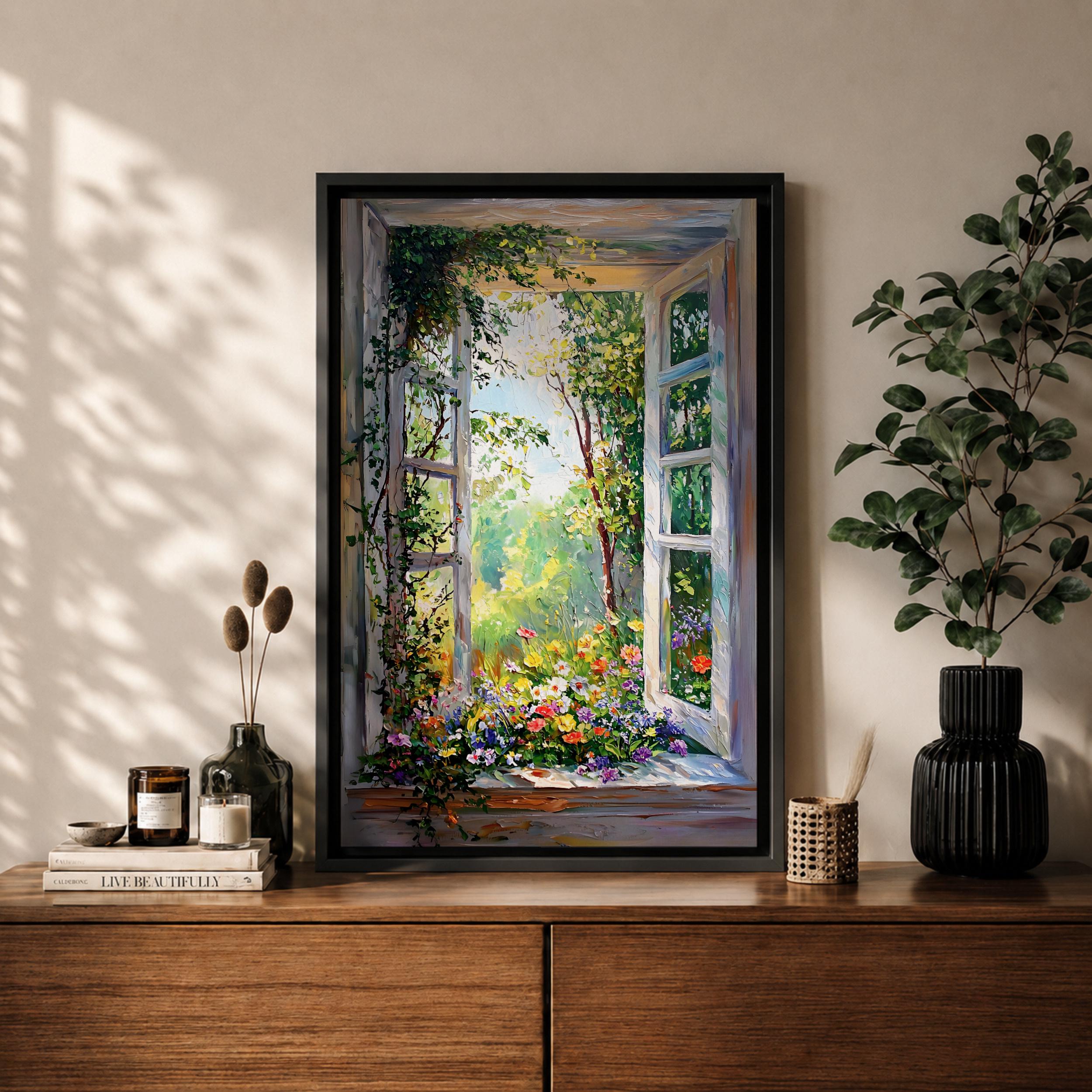Garden Window Wall Art Cottage Window Framed Canvas Botanical