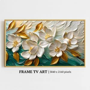 Frame Tv Art White Floral Elegance, Textured Flower Digital Download, Samsung Frame Tv Art, Modern Wall Decor