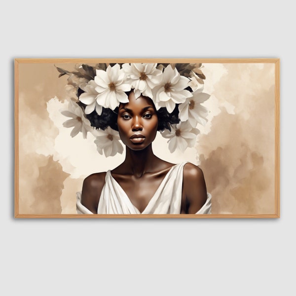 African American woman Tv Art |  Airbrush Oil Painting | Instant Download | Premium