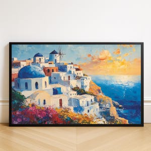 Santorini Sunset Art Print: Mediterranean Greek Island Coastal Decor (Digital Download)