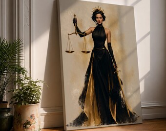 Lady Justice Wall Art Regal Goddess Framed Canvas Justitia Modern Law Office Decor