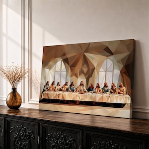 Last Supper Canvas Print, Jesus Christ Apostles Painting, Geometric Cubism Art, Christian Wall Decor