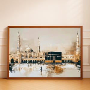 Kaaba Vintage Painting Art Print: Islamic Makkah Mosque Decor, Hajj Umrah Ramadan (Digital Download)