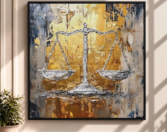 Justice Scales Wall Art Balance Scale Framed Canvas Legal Impasto Law Office Home Decor