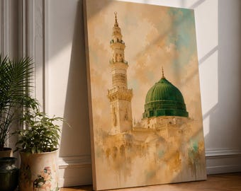 Green Dome Wall Art,  Medina Canvas Print, Al-Masjid an Nabawi Painting, Islamic Wall Decor