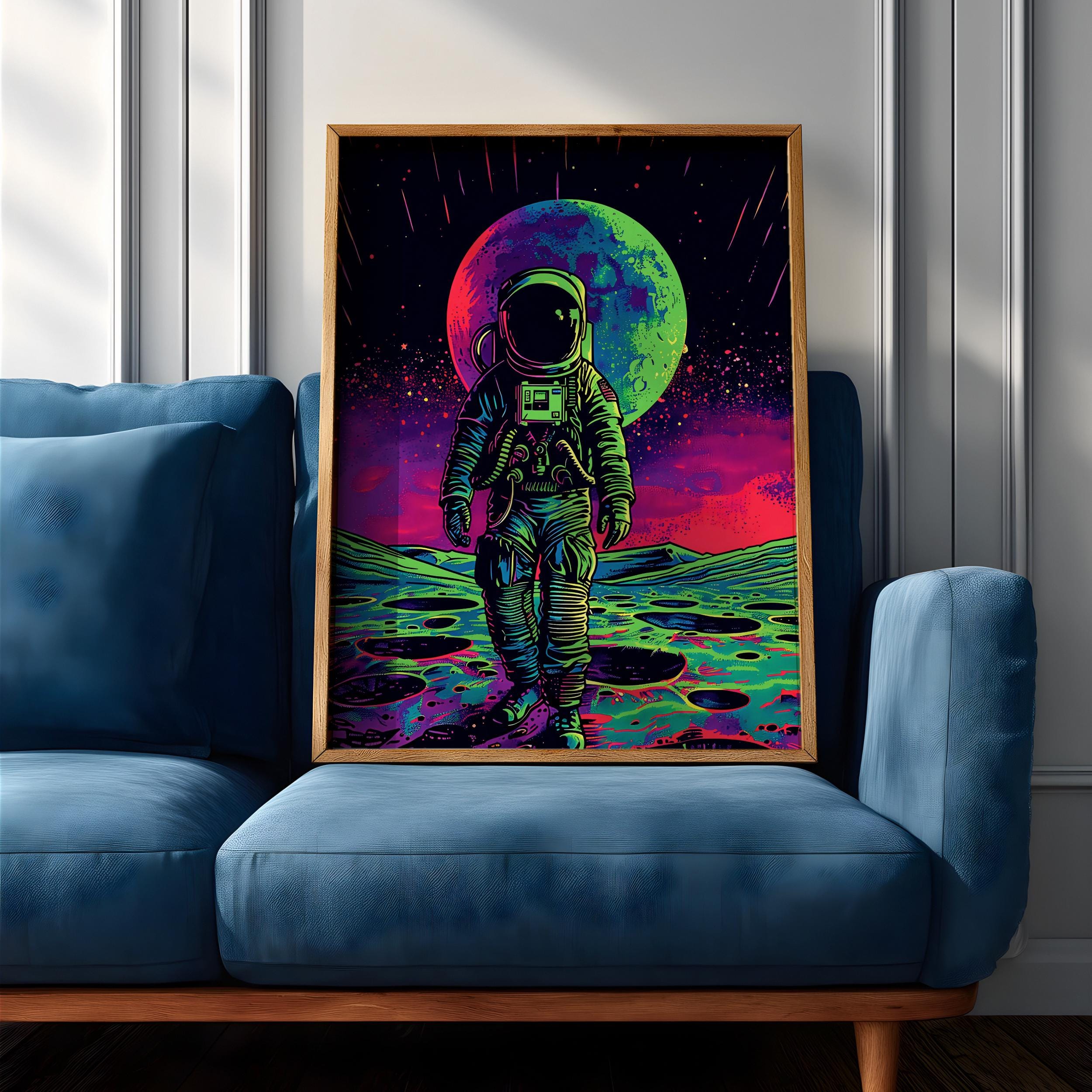 Tableau Mural Abstrait Psychédélique Astronaute - 5 Pièces Sur Toile Encadrée - Prêt à Accrocher