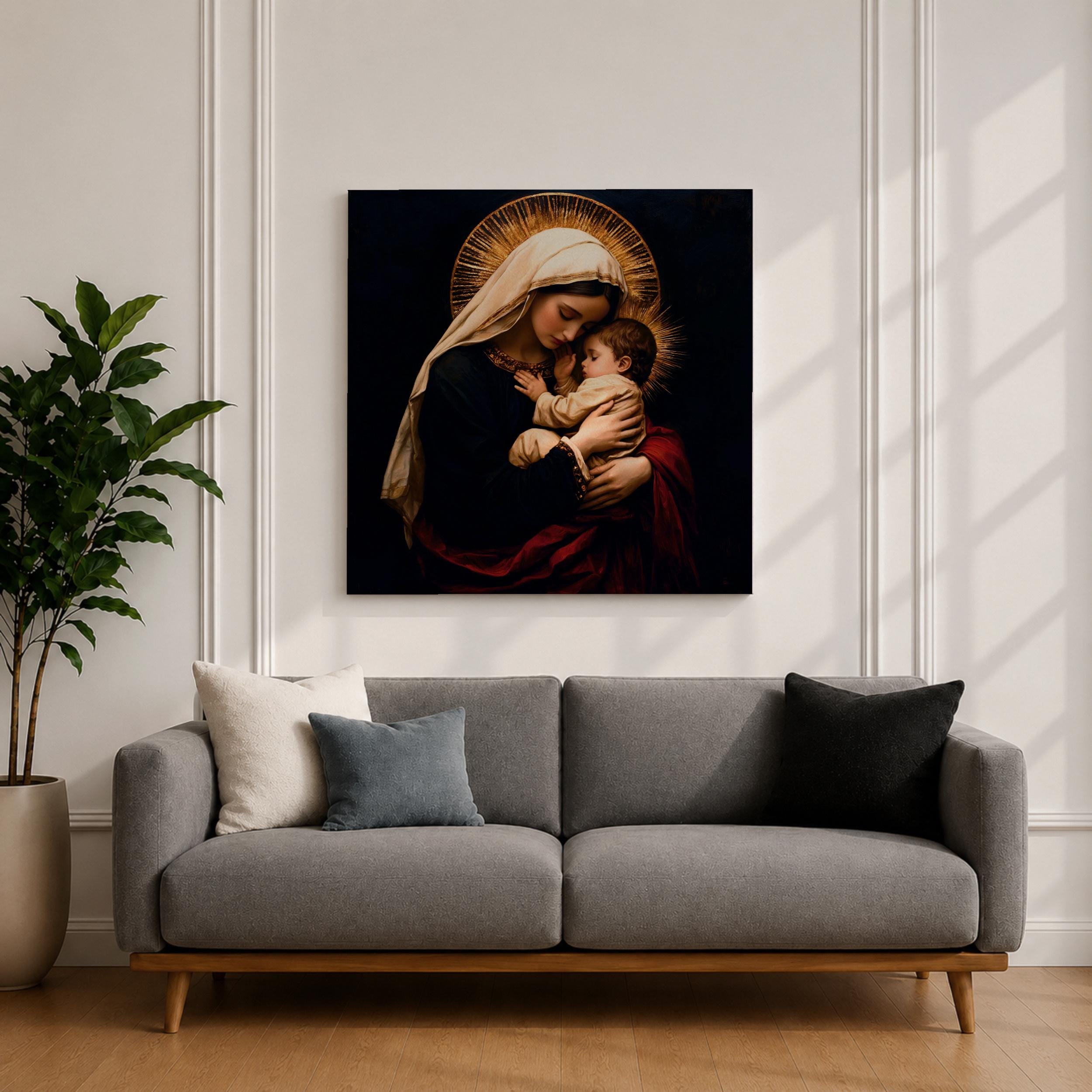 Madonna and Child Wall Art Mother Embrace Framed Canvas Mary and Jesus ...