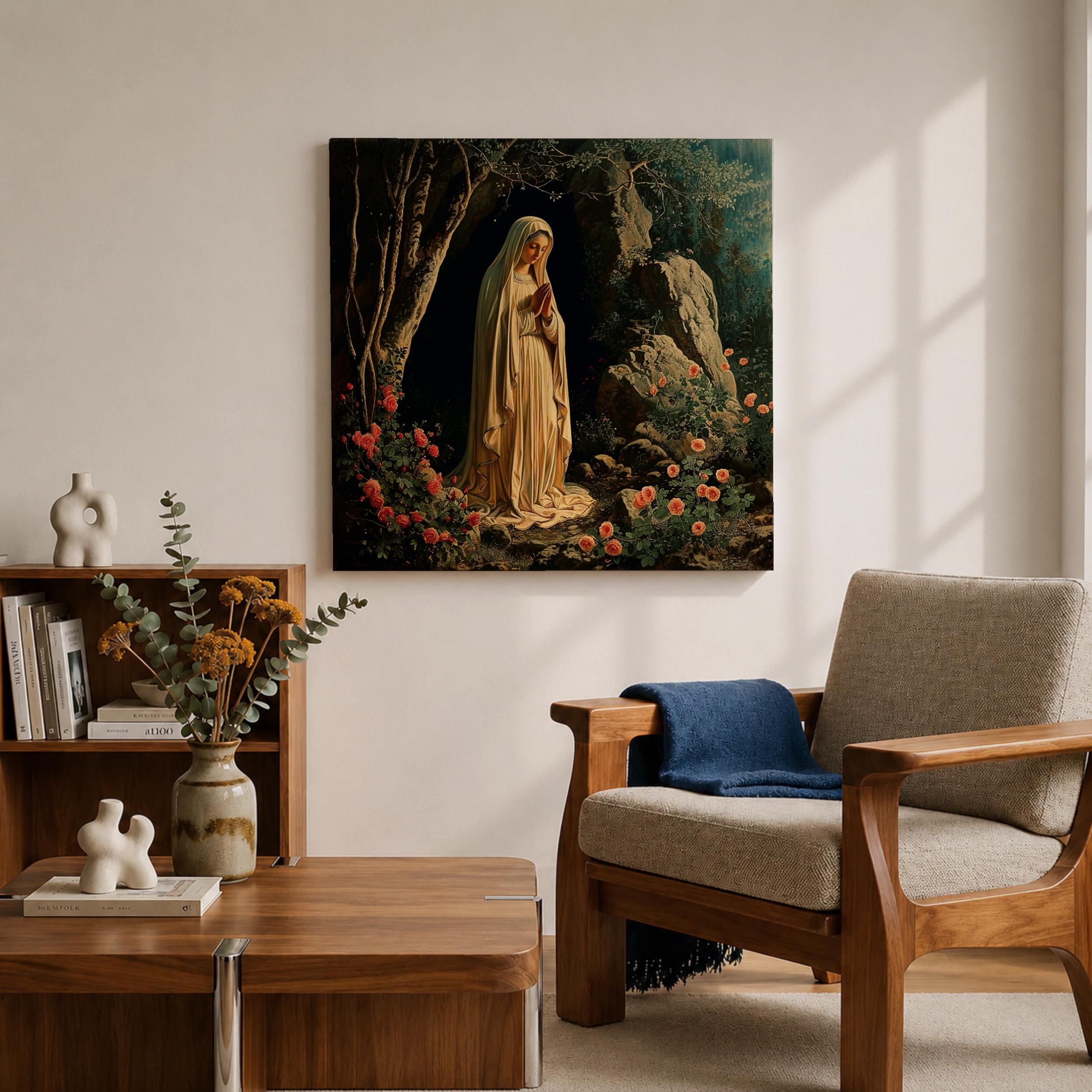 Our Lady of Lourdes Wall Art Virgin Mary Framed Canvas Catholic Prayer ...