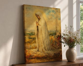 Our Lady Fatima Wall Art Virgin Mary Framed Canvas Catholic Sacred Religious Home Decor