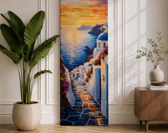Santorini Tall Narrow Wall Art Oia Village Long Vertical Framed