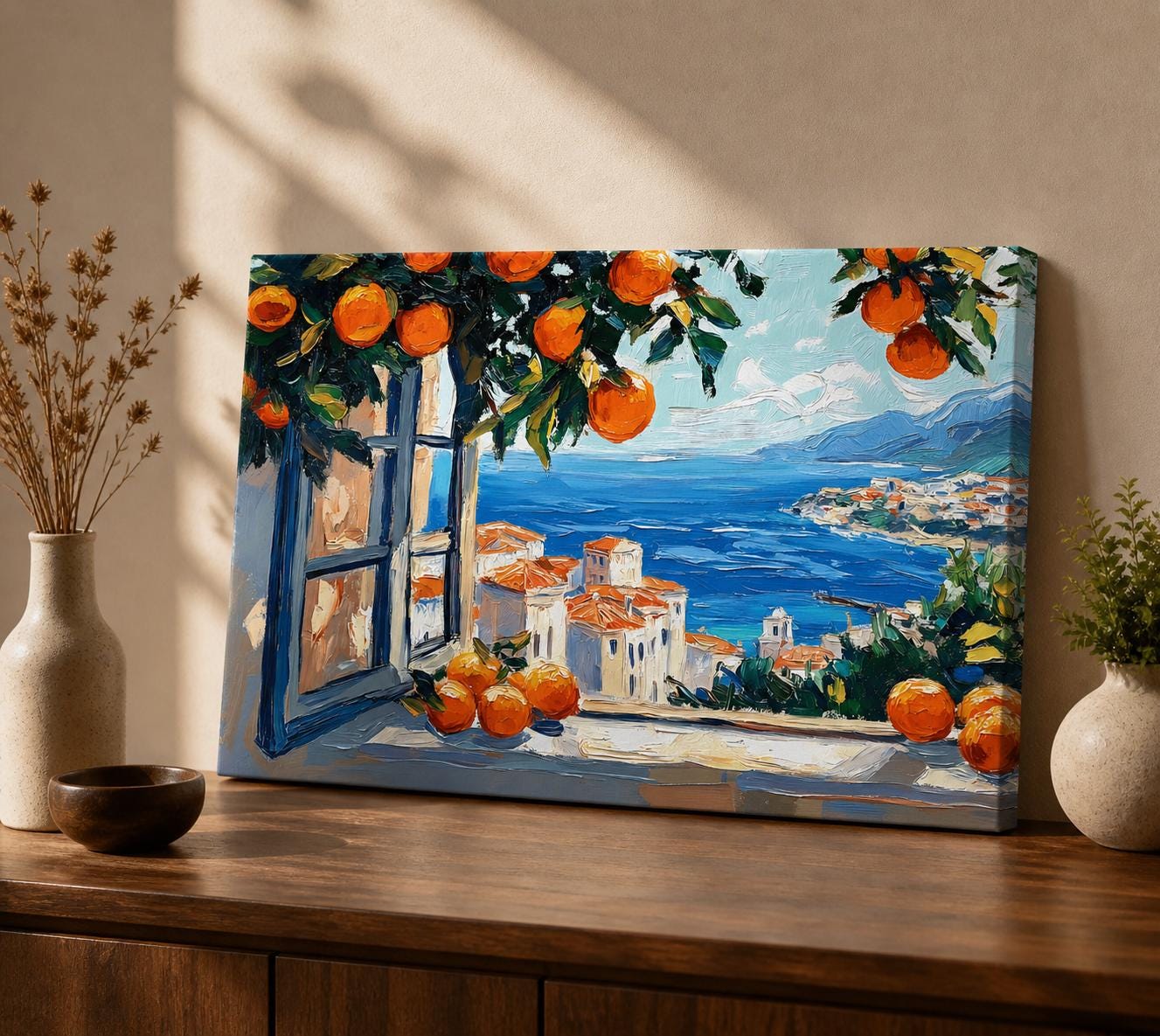 イタリア製 額装 インテリア 壁掛 エピデンドラム ラン科 ITALY オブジェ Amalfi Orange Wall Art Mediterranean Window Framed Canvas Citrus